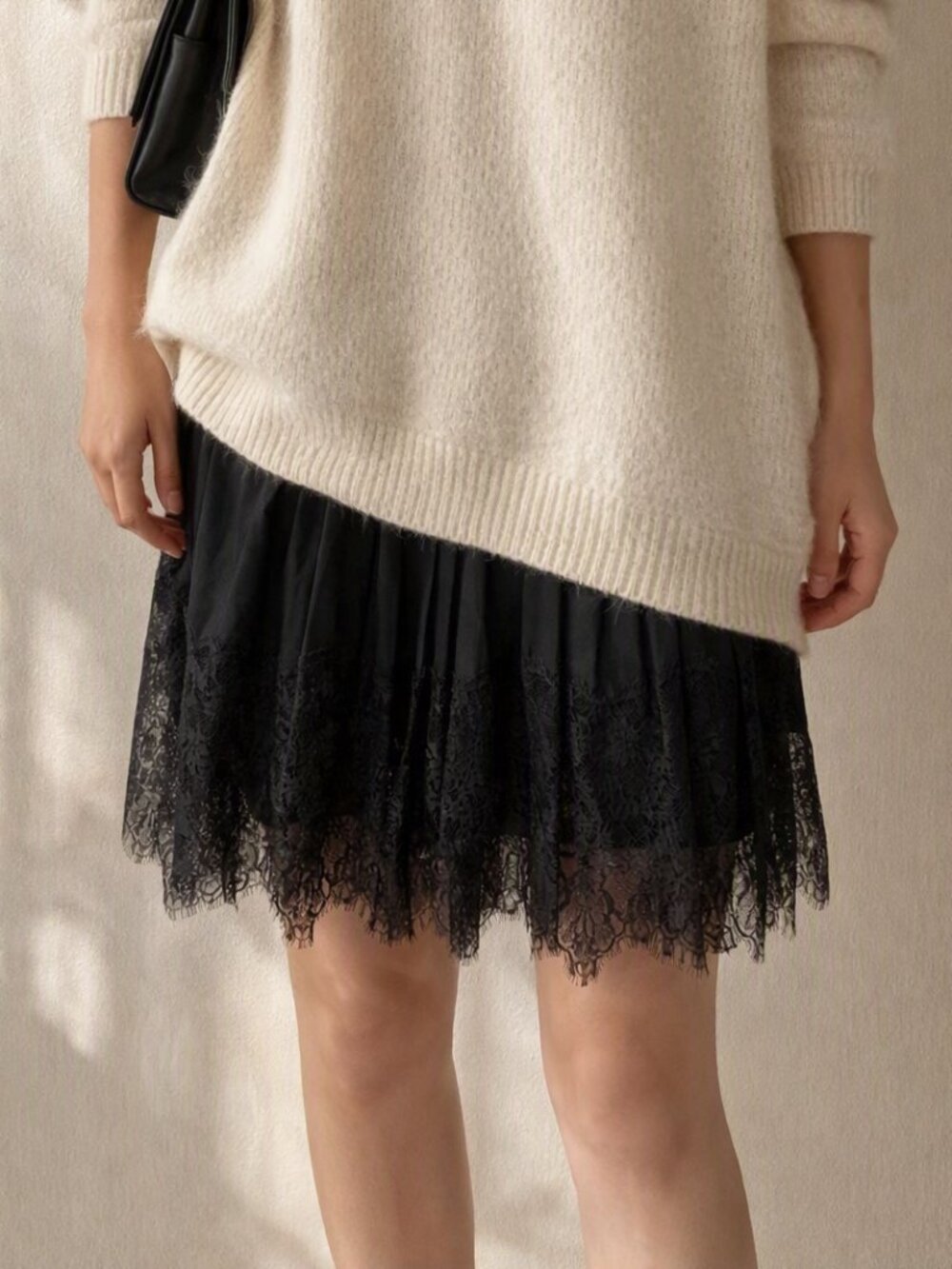 Black Lace Pleated Mini Skirt - Brand Unspecified